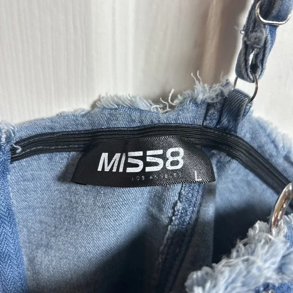 Miss 8 Blue Wash Denim Lace Up Corset L Chains Stretch Zip Back - Picture 4 of 7